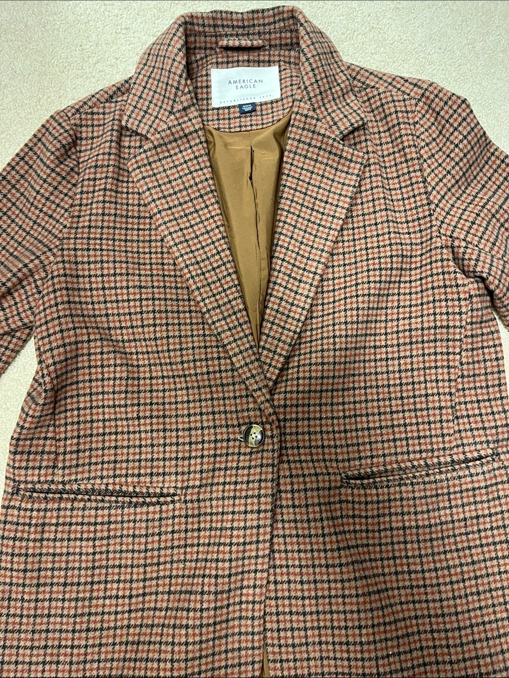 American Eagle Outfitters Plaid Tan & Black Single-Button Blazer